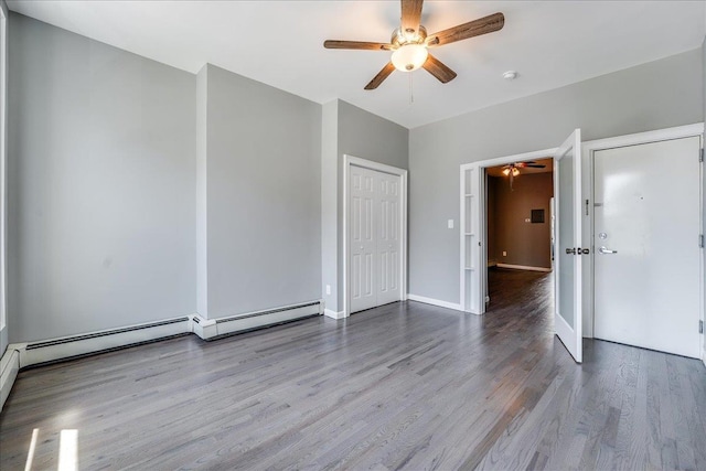 402 Grand St Unit 3S, Hoboken, NJ 07030 - unfurnished bedroom with wood finished floors and a ceiling fan