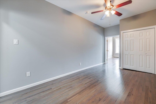 402 Grand St Unit 3S, Hoboken, NJ 07030 - unfurnished bedroom with wood finished floors, a closet, and a ceiling fan