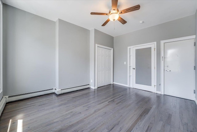 402 Grand St Unit 3S, Hoboken, NJ 07030 - unfurnished bedroom with wood finished floors and ceiling fan
