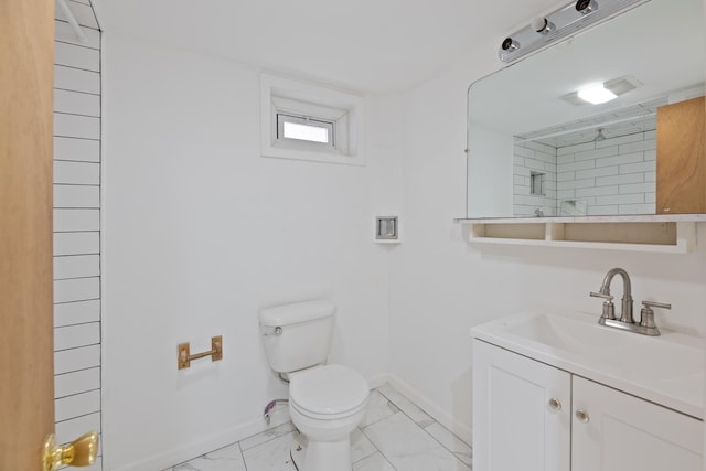 64 W 57th St, Bayonne, NJ 07002 - bathroom featuring marble look tiles, toilet, a shower, baseboards, and vanity