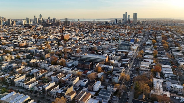 view of aerial view at dusk