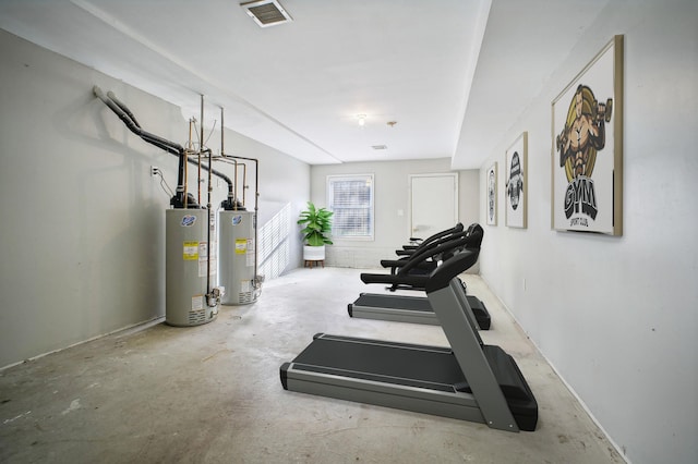 exercise room featuring water heater