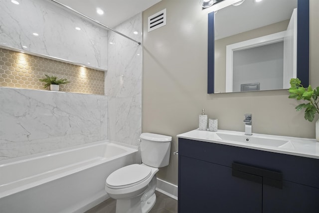 full bathroom featuring shower / bathing tub combination, vanity, and toilet