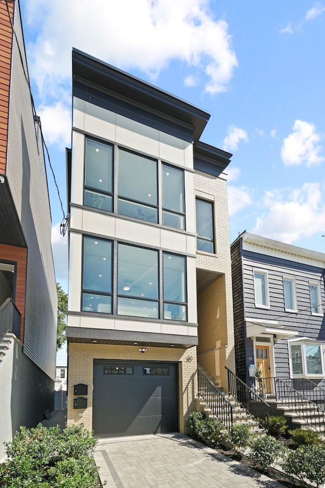 contemporary home featuring a garage