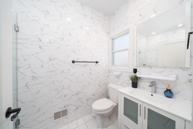 104 Poplar St Unit 1, Jersey City, NJ 07307 - bathroom with vanity, marble look tile flooring, and tile walls