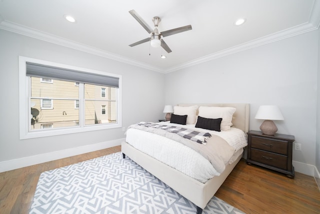 104 Poplar St Unit 1, Jersey City, NJ 07307 - bedroom with ornamental molding, wood finished floors, recessed lighting, and ceiling fan