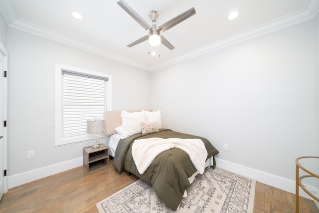 104 Poplar St Unit 1, Jersey City, NJ 07307 - bedroom featuring crown molding, wood finished floors, recessed lighting, and a ceiling fan