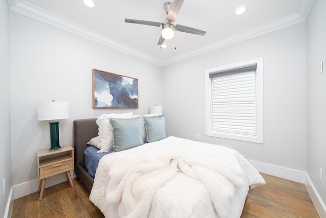 104 Poplar St Unit 1, Jersey City, NJ 07307 - bedroom with recessed lighting, crown molding, wood finished floors, and a ceiling fan