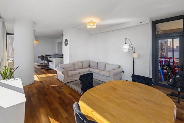 living room with dark hardwood / wood-style floors