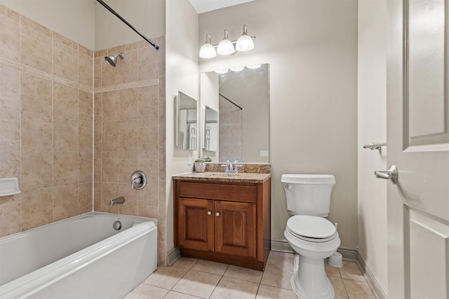 full bathroom with vanity,  shower combination, toilet, and tile patterned floors