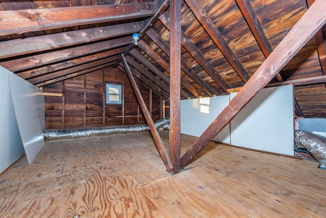 view of unfinished attic