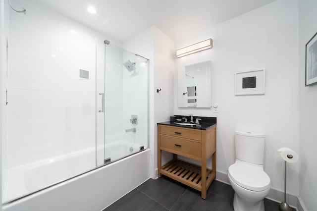 140 Bay St Unit 6E, Jersey City, NJ 07302 - bathroom with enclosed tub / shower combo, vanity, and tile patterned flooring