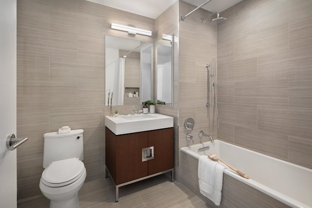 99 Hudson St Unit 4100, Jersey City, NJ 07302 - full bathroom featuring tile walls, tiled shower / bath combo, and vanity
