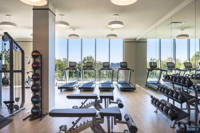 320 Adolphus Ave Unit 1415, Cliffside Park, NJ 07010 - gym featuring expansive windows and wood finished floors