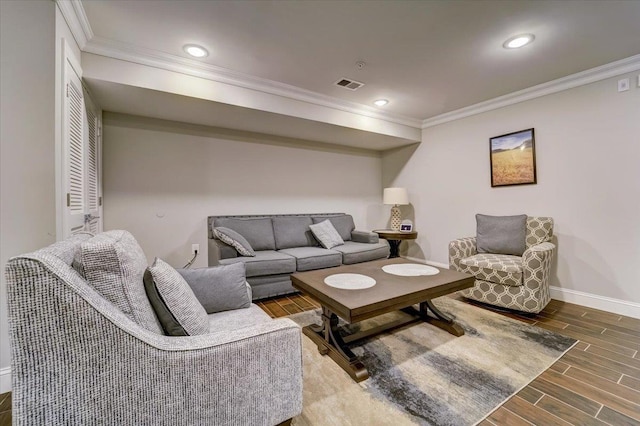 2765 Kennedy Blvd Unit 1, Jersey City, NJ 07306 - living room featuring ornamental molding, wood finished floors, and recessed lighting