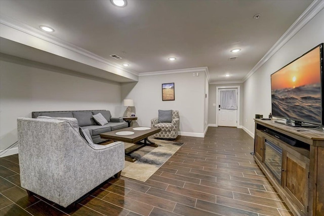 2765 Kennedy Blvd Unit 1, Jersey City, NJ 07306 - living area featuring crown molding, recessed lighting, and dark wood-type flooring