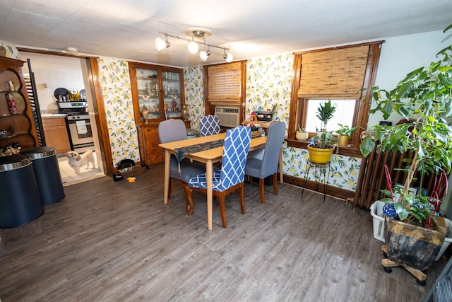 9005 Durham Ave, North Bergen, NJ 07047 - dining space with wood finished floors and wallpapered walls