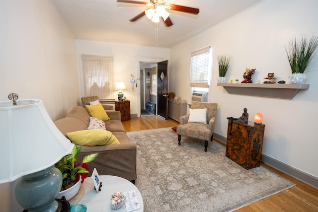 9005 Durham Ave, North Bergen, NJ 07047 - living room featuring a ceiling fan, wood finished floors, and cooling unit