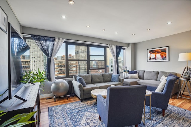 living room with hardwood / wood-style floors