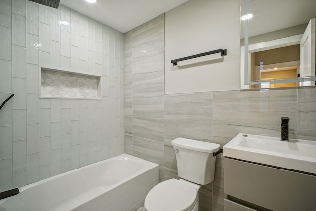211 Summit Ave Unit 1, Jersey City, NJ 07304 - full bath featuring toilet, vanity, bathing tub / shower combination, and tile walls