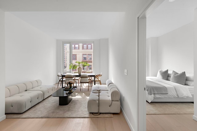 living area featuring baseboards and wood-type flooring