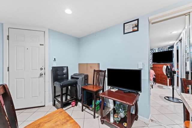 6113 Washington St, West New York, NJ 07093 - living room with light tile patterned floors and recessed lighting