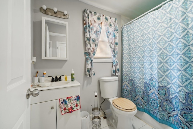 12 Bayview Ave, Jersey City, NJ 07305 - full bathroom with toilet, tile patterned floors, vanity, and curtained shower