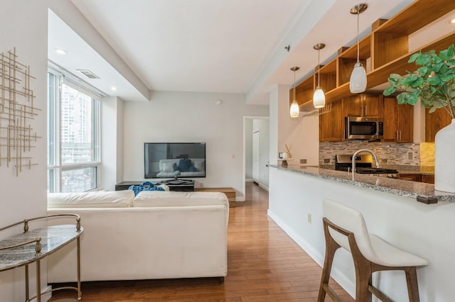 living room featuring sink and wood-type flooring