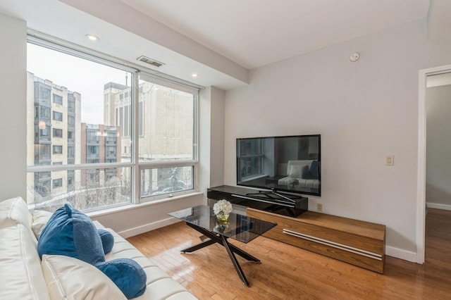 living room with hardwood / wood-style flooring