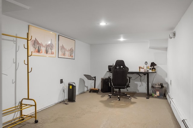 258 Montgomery St Unit 0, Jersey City, NJ 07302 - office area with a baseboard radiator and unfinished concrete flooring