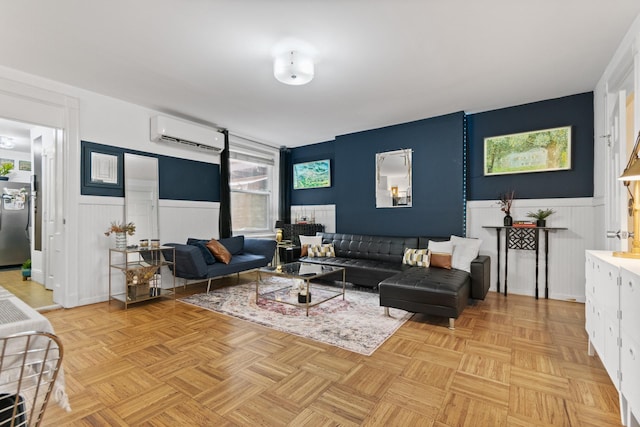 258 Montgomery St Unit 0, Jersey City, NJ 07302 - living room featuring a wall mounted AC and a wainscoted wall