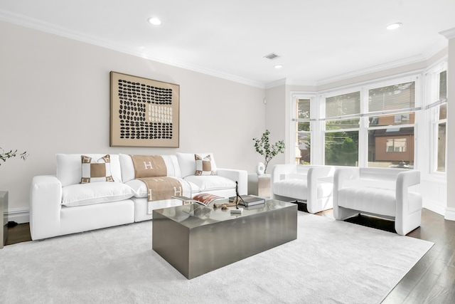 2175 Edwin Ave, Fort Lee, NJ 07024 - living room with ornamental molding, recessed lighting, and wood finished floors