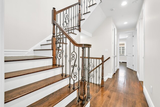 2175 Edwin Ave, Fort Lee, NJ 07024 - stairway featuring wood finished floors, recessed lighting, and baseboards