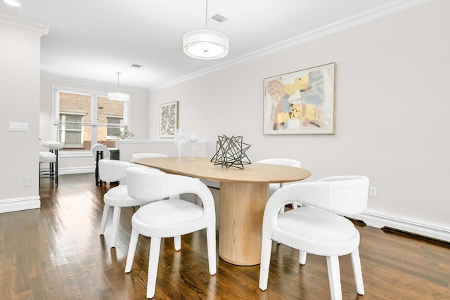 2175 Edwin Ave, Fort Lee, NJ 07024 - dining space with crown molding, dark wood-style flooring, and baseboards