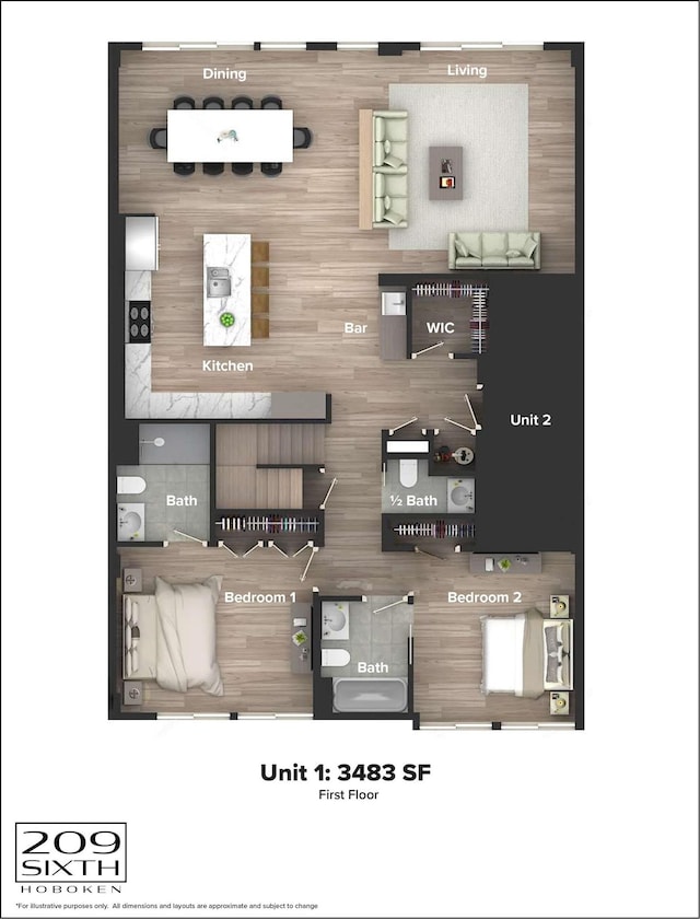 209 6th St Unit 1, Hoboken, NJ 07030 - room layout