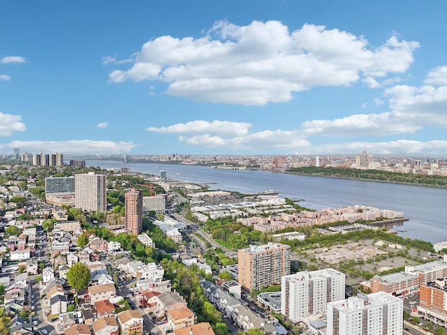 aerial view with a view of city and a water view