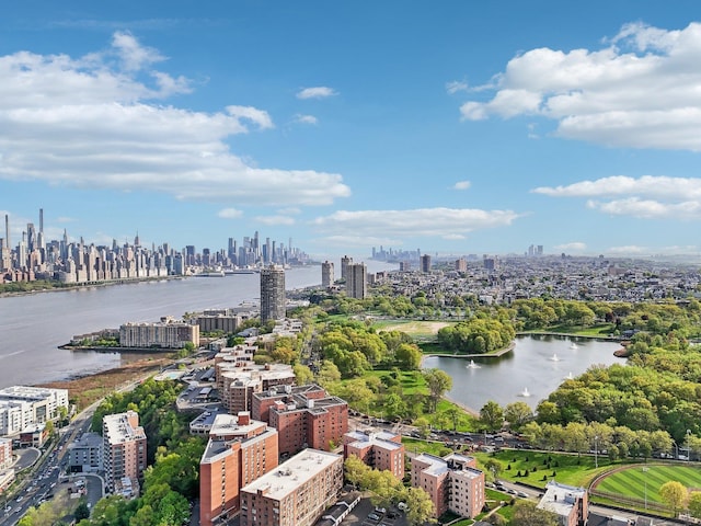 bird's eye view with a water view and a city view