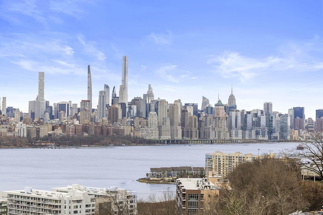 property's view of city featuring a water view