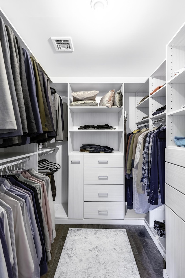 spacious closet with dark wood-type flooring