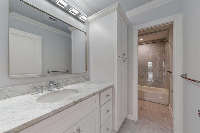 30 Cortland Pl, Cliffside Park, NJ 07010 - bathroom featuring baseboards, vanity, visible vents, and ornamental molding