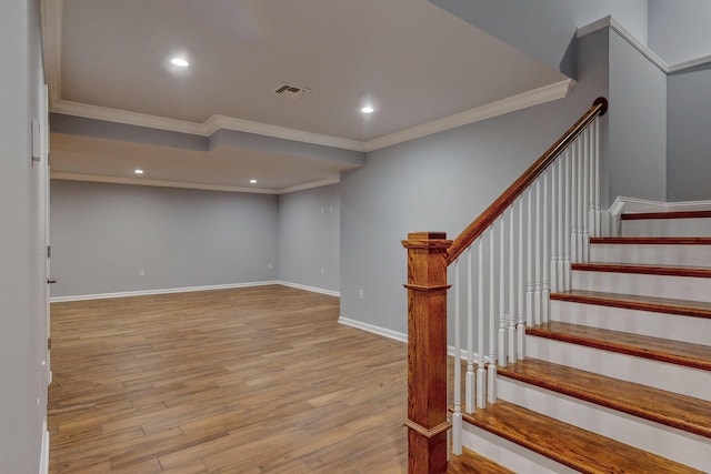 30 Cortland Pl, Cliffside Park, NJ 07010 - interior space with stairway, crown molding, visible vents, and wood finished floors