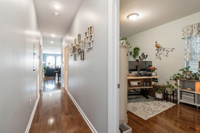 hallway with hardwood / wood-style floors