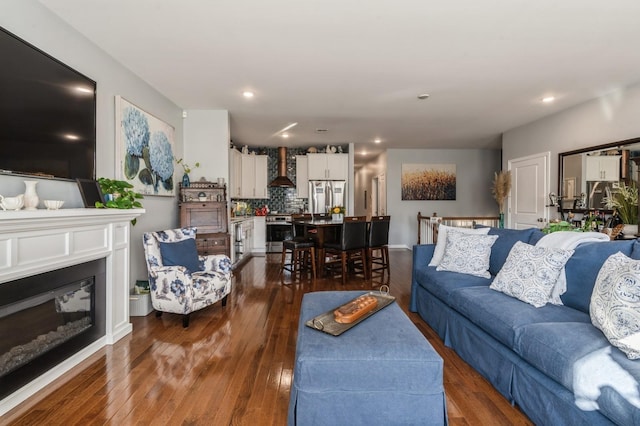 living room with dark wood-type flooring