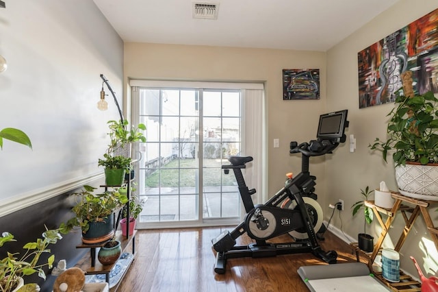 exercise area featuring hardwood / wood-style floors