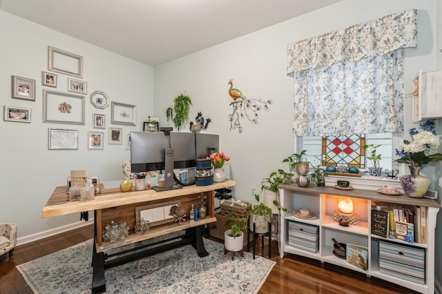 office area with dark hardwood / wood-style flooring