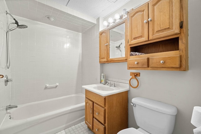 full bathroom featuring vanity, bathtub / shower combination, and toilet