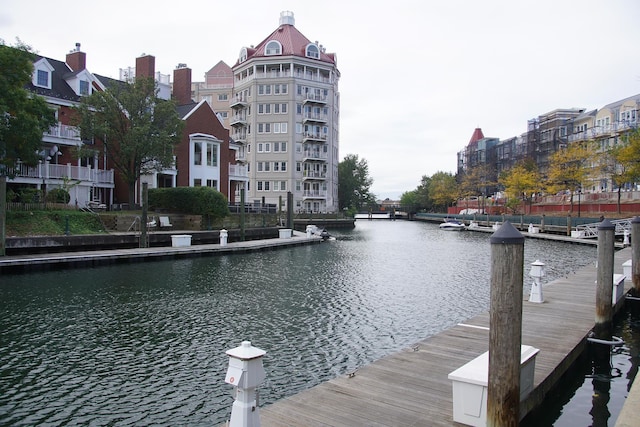 dock area featuring a water view