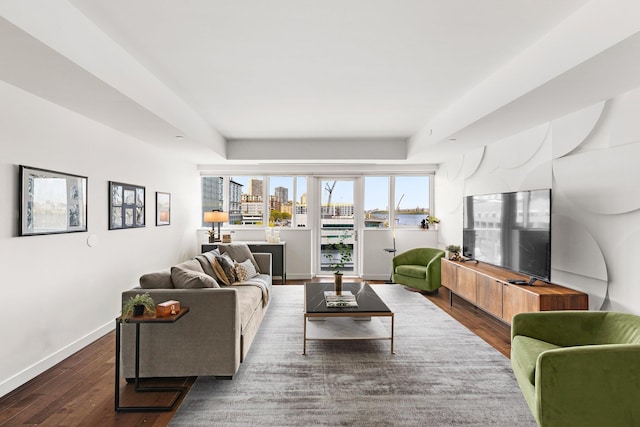 living room featuring baseboards and wood finished floors