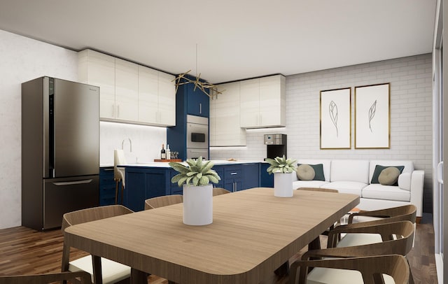 dining area with dark wood-type flooring