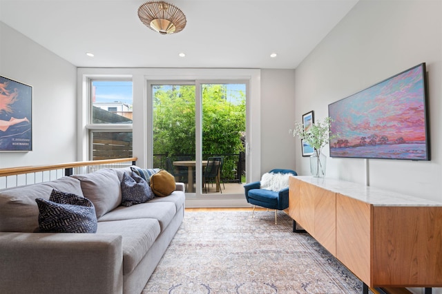 275 5th St Unit 1, Jersey City, NJ 07302 - living room featuring plenty of natural light, wood finished floors, and recessed lighting
